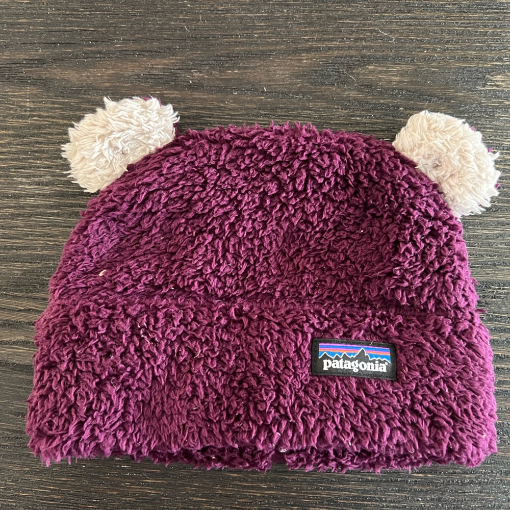 Patagonia Kids' Plush Burgundy and Cream Hat